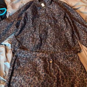 Dominique denim skirt set. Brown cheetah